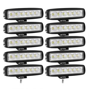 PICAA 10 pi&egrave;ces 6 pouces 18W Phare de Travail Led 12v 24v, Flood Feux de Travail Lampe de Travail pour Voiture Camion Tracteur 4x4 ATV SUV Moto (Yuanpin-EU, neuf)