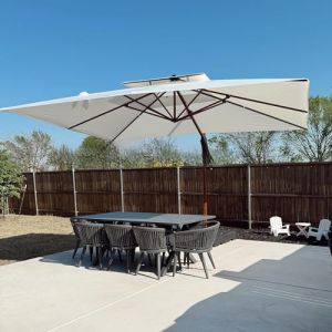 PURPLE LEAF Parasol De Jardin Extérieur XXL, Parasol Déporté 3 x 4 m Rectangulaire, Grain de Bois en Aluminium, Toit à Double Rotatif 360°, Anti-UV, Pour Terrasses, Piscines, Patio, Crème (PURPLE LEAF, neuf)