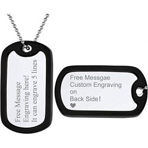 Plaque Militaire Personnalisable Collier Homme Prénom Personnalisé Argent Gravure Acier Inoxydable Chaine Spiga Médaille Femme Pendentif Chien Tag Argenté Bijoux Cadeau Grâce Noël Mariage Valentin (ChainsHouse Jewellery, neuf)