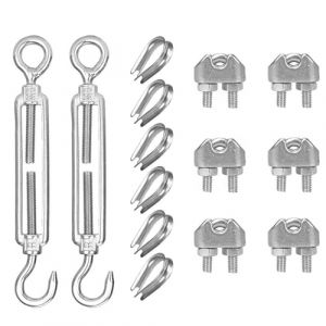 Tendeur Inox, Serre Cable Inox Kit, Tendeur Ridoir, 2 Pièces M6 Tendeurs, 6 Pièces Serre Cable Inox 3mm, 6 Pièces M3 Cosses de Câble, Kit Tendeur Cable Inox pour 3mm Câble Métallique, Tendeur Cable (UP LII, neuf)