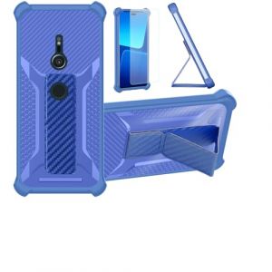bojioderf Coque pour Sony Xperia Xz2 Premium Coque &Eacute;tui Case Cover Hybride [avec Protection d'&eacute;cran en Verre tremp&eacute;] [Support magn&eacute;tique Pliable] [givr&eacute; r&eacute;sistant aux Empreintes digitales] Bleu (Oujietong, neuf)