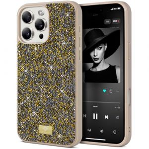 BEZ&reg; Coque pour iPhone 16 Pro Max Paillette, Coque Compatible avec iPhone 16 Pro Max Glitter,Coque Series de Etuis avec Bling & Co., &Eacute;tui en Diamant Etincelant et &agrave; Cristal Bling, Ambre Or (TheBlingZ., neuf)