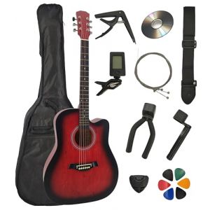 Guitare Acoustique Folk 4/4 Adulte 41 Pouces + 9 Accessoires + Cour Vid&eacute;o et CD (Rouge) (Amrova FR, neuf)