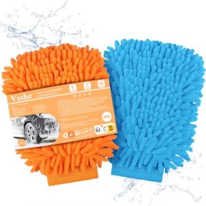 vsshe Lot de 2 gants de lavage de voiture, en microfibre, gant chenille pour l'entretien professionnel de la voiture, 100 % absorbant, anti-rayures et doux | Gant de nettoyage pour le lavage de (tirehor, neuf)