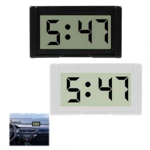 2PCS Tableau De Bord D'horloge De Voiture Grand &Eacute;cran, Horloge LCD Adh&eacute;sive de V&eacute;hicule, Montage Adh&eacute;sif,Etite horloge, Facile &agrave; Lire - Id&eacute;ale pour Voiture, Bureau, Table - Noir et Blanc (RongTianYu, neuf)