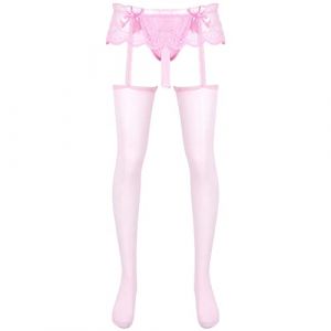 ranrann Collant Homme Sexy Transparent Ouvert Sissy Lingerie Erotique Hot Collant Porte-jarretelle Dentelle String Jockstrap Gay Type B Rose Taille Unique (ranraneu, neuf)