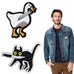 YUVKIN Patch Chat Noir Thermocollant (2 pi&egrave;ces), Application au Fer &agrave; Repasser, Renfort Genoux Enfant, Patch V&ecirc;tement Trou&eacute;, Thermocollant Tissus (7 x 8 cm) (Noir) (HerEdit, neuf)