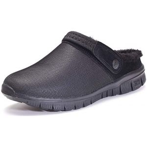 Sabots Mules Femmes Hommes Chaussons Hiver Chaudes Peluche &eacute;tanche Pantoufle de Maison d'Int&eacute;rieur Ext&eacute;rieur Antid&eacute;rapant Confort Chaussures,Noir Style A,48 EU (anxier, neuf)