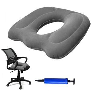 WIYETY Coussin Orthop&eacute;dique Coussin D&rsquo;Assise Gonflable Coussin Gonflable en Forme de Donut avec ​Pompe, Coussin Gonflable en Forme de Beignet S&eacute;dentaire de Bureau pour Une Assise Longue, Doux, Gris (ANDRECHR, neuf)