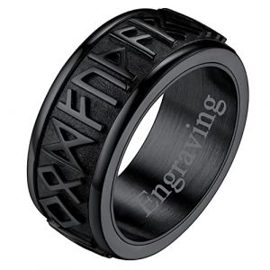 FaithHeart Grande Bague Noire avec Pr&eacute;nom Grav&eacute; 72 Homme Viking Rune Bague Pr&eacute;nom Personnalis&eacute; Runique Nordique Protection Hip Hop Biker Punk (FaithHeart Jewellery, neuf)