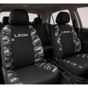 Auto Accessori Lupex | Housses de si&egrave;ge auto compatibles avec Leon deuxi&egrave;me (2005-2012) troisi&egrave;me (2013-2019), couleur noir / camouflage clair, fabriqu&eacute; en Italie, en polycoton, protection pour si&egrave;ges (LUPEX SHOP, neuf)