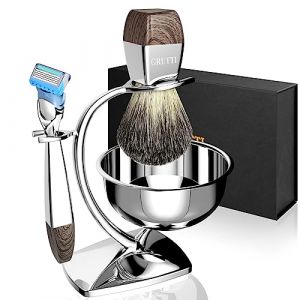 Ensemble de rasoir GRUTTI pour homme, ensemble de rasoir manuel avec support robuste, bol à savon et blaireau et blaireau pour cheveux de blaireau, compatible avec Fusion 5 (GRUTTI- FR, neuf)