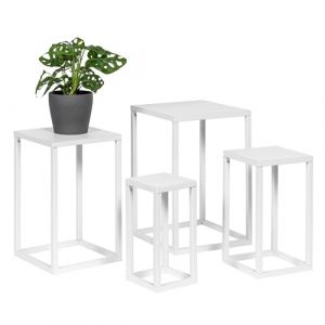 bremermann Lot de 4 supports de fleurs en m&eacute;tal - Colonne de fleurs moderne - Id&eacute;al pour le salon, le couloir et le bureau - &Eacute;tag&egrave;re stable et peu encombrante pour la d&eacute;coration et les plantes (Blanc) (eluno24, neuf)