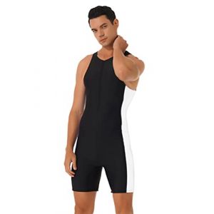 dPois Maillot de Bain Homme Piscine Une Piece Body Combinaison de Plong&eacute; Surf Combishort Short de Bain Shorty Boxer Natation Plage V&ecirc;tements d'&Eacute;t&eacute; Swimwear S-XXL E Noir&Blanc XXL (dPois eu, neuf)