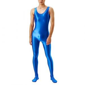Combinaison de compression pour homme - Effet mouillé - T-shirt de compression Rashguard - Manches longues - En latex - Avec pantalon de compression - Pour le fitness, la gym, le yoga, T bleu., M (SDFKLJV, neuf)