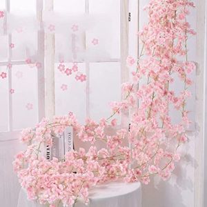 Lot de 5 guirlandes de fleurs de cerisier artificielles - Guirlande de fleurs en soie - Décoration pour mariage, fête, maison, jardin, mur, 135 têtes de fleurs - Rose clair (Ruiyifeng, neuf)