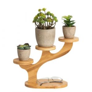 JUMRHFAN Petit support de plantes en bois, &eacute;tag&egrave;re &agrave; plantes pour rebord de fen&ecirc;tre, support de plantes rond pour table, support de plantes pour bureau, chambre &agrave; coucher (3 niveaux) (JUMINEUK, neuf)