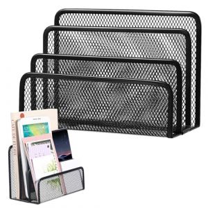 JOINPAYA Porte-Documents M&eacute;tallique Noir 3 Compartiments 174X88X131Mm Organiseur de Bureau Vertical Trieur de Dossiers Support Rangement Courrier Format A4 (YUYOOT, neuf)