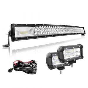 Willpower 81cm 32'' 405W Barre LED Incurvé + 2pcs 18cm 72W Phare de Travail LED + Faisceau de Câblage Rampe LED Bar a LED 12V 24V Étanche Projecteur LED pour 4x4 Voiture Camion Tracteur Quad Bateau (YZ-EU, neuf)