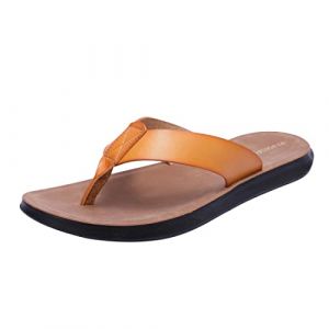 Harssidanzar Sandales tongs pour hommes, string d'été confortable soutien de la voûte plantaire chaussures de plage en cuir microfibre doux KM215,bronzer,taille 46 (Harssidanzar Store, neuf)