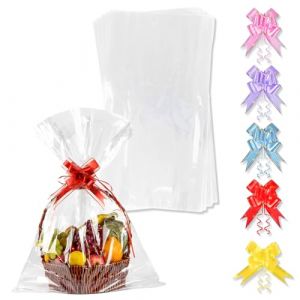 GGUFAY 5 Papier Cadeau Transparent,Papier Cristal Fleuriste,75x100cm Papier Film Cellophane+5 Fleur de Ruban pour Emballage des Cadeaux et Paniers de Noël,Bouquet de Fleurs Cadeau Artisanat Panier (Rfervgauk, neuf)
