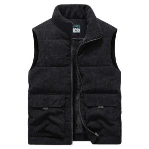 Modeewel Gilet d'hiver en velours côtelé pour homme - Sans manches - Col montant - Doudoune avec boutons - Doublure chaude - Veste de loisirs avec poches - En velours épais, Noir , XXL (ZWPaom, neuf)
