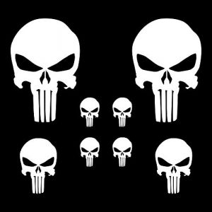 Autodomy Autocollants Tête de Mort Crâne Fondu 8 Unités | Stickers Punisher pour la Voiture ou la Moto | Autocollant Punisher (Blanc) (Domy Company, neuf)