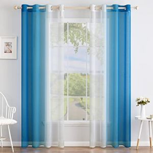 MIULEE Rideau Voilage Lot de 2 Rideaux Dégradé à Oeillet Voilages Intérieur Fenêtre en Polyester Couleur Changée Voile Transparent Décor pour Salon Chambre Bureau Blanc avec Bleu foncé 140 * 225cm (MIULEE HOME, neuf)