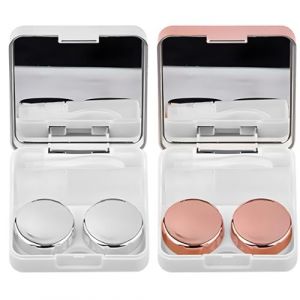 IBXWMNG Ensemble de 2 étuis à lentilles de Contact avec Miroir, Portable pour Voyage,boîte Pratique pour lentilles de Contact（ Argent et Champagne） (SHI MEIPING DE SHOP, neuf)