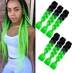 Kanekalon synthétique tissu grossier tresse rallonge ensemble de 6 pièces Mega tresse rallonge 24 pouces tresse AFRICAINE tresse tresse crochet tresse (noir vert) (Shangxiu company, neuf)