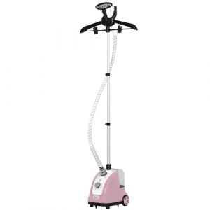 HOMCOM D&eacute;froisseur vapeur vertical d&eacute;froisseur &agrave; v&ecirc;tements 1,4 L 1950 W d&eacute;bit vapeur 32g/min tige telescopique rose noir (Aosom FR, neuf)