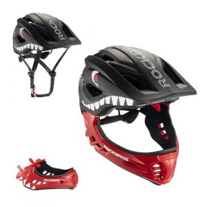 ROCKBROS Casque BMX d'enfant, Casques Int&eacute;gral V&eacute;lo VTT, Casque Complet pour Gar&ccedil;on Fille Anti-Choc Menton Protection D&eacute;tachable Noir-Rouge S (RockBrosbike, neuf)