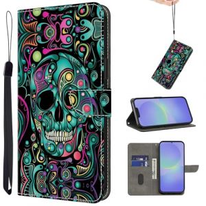 YiChZhe Étui de protection à rabat pour Samsung Galaxy S21 Ultra 5G - En cuir synthétique de qualité supérieure - Avec compartiment pour cartes magnétique - Tête de mort (YiChZhe, neuf)