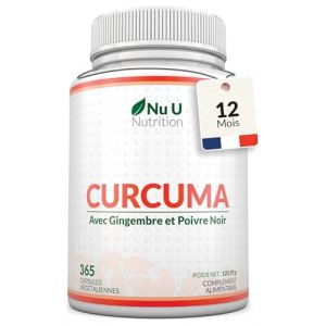 Curcuma Gingembre et Poivre Noir - 365 Gélules Vegan (1 An) - 95% de Curcumine - 720mg de Curcuma par Gélule de Haute Absorption - Fabriqué en Europe - Nu U Nutrition (nuunutrition, neuf)