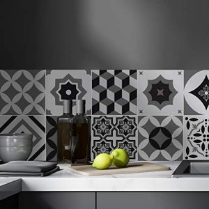 AREDE 32 x Feuilles Mural Stickers Carrelage 2D Imperméables Carreau de Ciment Adhesif, Autocollants Carreaux Dosseret pour Cuisine, Salle de Bain la Décoration à la Maison / 10 x 10 cm / T1007 (AREDE HOME DECOR, neuf)