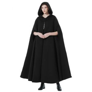 BEAUTELICATE Cape &agrave; Capuche Longue de Femme Mariage Mari&eacute;e Manteau Poncho Courte Laine Chaude de Hiver Costume de No&euml;l Halloween Medievale (Taille Unique, Noir - Cheville Longueur 127cm) (BEAUTELICATE-FR, neuf)