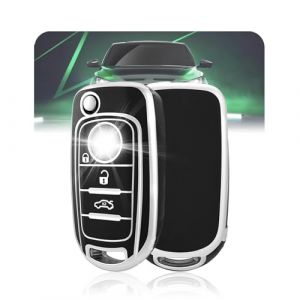 LELNOOS Coque Cl&eacute; Voiture, Silicone &Eacute;tui Cle Etui Clef Protecteur Cache Cles pour Fiat 500x 500l 500 Tipo Ducato Panda Punto Doblo Egea Freemont Toro Freedom Jeep Renegade Dodge Neon, 3 Boutons X2 (LELNOOS, neuf)