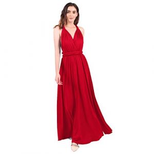 Odizli Robe de soirée pour femme, longue, sexy, festive, dos nu, portefeuille, à bandes multidirectionnelles, robe de demoiselle d'honneur, de fête, de bal, rouge, M (Odizli store, neuf)
