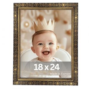 VictoR Vermeer Cadre photo vintage noir doré 18 x 24 cm – Cadre baroque antique avec verre acrylique – Paroi arrière stable en MDF – Pour format A4 – Pour format portrait et paysage – Noir doré (Victor_Store, neuf)