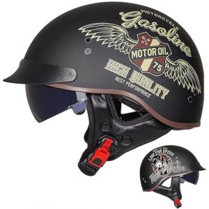 Casque Bol Homologué ECE Casque Jet Brain - Cap Demi-Casque Moto Vintage Casque Demi-Coque RéTro Ouvert Casque à VisièRe IntéGréE Cruiser Chopper Scooter Cyclomoteur,C-XXL=（63~64cm） (GAOSHUXIA666, neuf)
