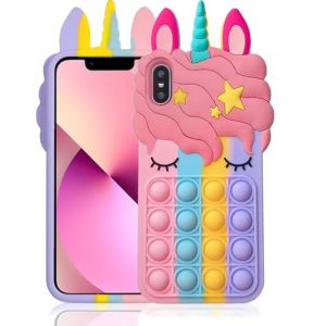 Aspack Coque Pop Bubbles pour iPhone X/XS, jolie licorne arc-en-ciel pop antichoc en silicone souple pour Apple iPhone X/XS 5,8 pouces (Aipark, neuf)