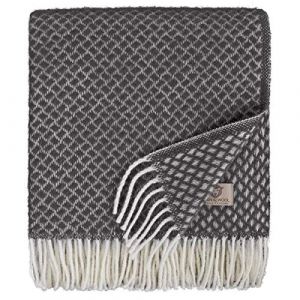 Linen & Cotton Couverture en Laine Douce de Qualite Sofia avec Franges - 100% Pure Laine de Nouvelle-Z&eacute;lande, Gris Fonc&eacute; Anthracite (130 x 170 cm) Plaid en Laine Vierge D&eacute;coration de Votre Chambre (Linen & Cotton Limited, neuf)