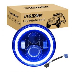 RIGIDON 1x 7 pouces 50W Phare Auto Moto LED, Phare de Travail 5000LM, Blanc Bleue 4 Modes Eclairages Rond Feux LED Off Road Feu Croisement DRL HI LO Beam pour Wrangler JK TJ LJ CJ JP Hummber &eacute;tanche (Sanyue-EU, neuf)