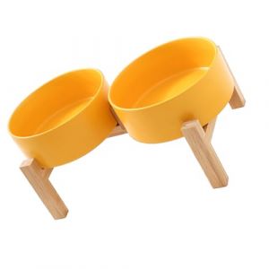 Support sur&eacute;lev&eacute; en bois pour animaux domestiques - Double bol en c&eacute;ramique - Design anti-basculement - Bol de grande capacit&eacute; pour chats et chiens - Gamelle sur&eacute;lev&eacute;e en c&eacute;ramique avec support en (SSIFDCXXIHPI, neuf)