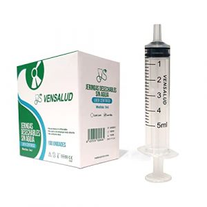 VENSALUD | Seringues jetables |Sans Aiguille et Sans Latex| Luer Slip | Cône central | Seringue stérile pour aliments, animaux de compagnie, Laboratoires, Vétérinaire | Mesure précise | 100 pcs. | 5ml (Vensalud, neuf)