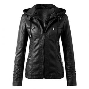 Veste en Cuir Femme Veste Biker Blouson Style Motard pour Femme en Imitation Cuir À Manches Longues Zip Jacket Femme Slim Fit Faux Leather Mi Saison Manteau de Moto Col Montant (UoUa1245, neuf)