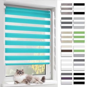BelleMax Store Enrouleur Jour Nuit,Tissu Double,Rideau sans Per&ccedil;age,Translucide Occultant Protection Vie priv&eacute;e,pour Fen&ecirc;tre et Porte,(Largeur du Tissu 70 cm),Turquoise,70l x 150L cm (Ominia, neuf)