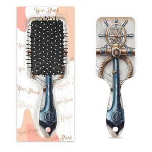 Peigne de massage antistatique à coussin d'air - Brosse à cheveux vintage nautique ancre boussole carrée pour femme et fille (OSAM SPACE, neuf)