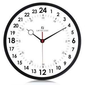 Lafocuse Horloge Murale 24 Heures Design Moderne, Silencieuse Analogique 24H Pendule Murale 30cm, sans Tic Tac D&eacute;coration pour Salon Cuisine Chambre Bureau (QuareBest, neuf)