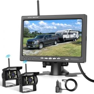 Kit de cam&eacute;ra arri&egrave;re sans Fil HD 1080P, Moniteur LCD 7 Pouces avec 2 cam&eacute;ras de recul pour remorque, Camping-Car, Camion, Voiture, Bus, Lignes de Guidage DIY, IP68, Vision Nocturne, BSD, 12 V-36 V (Podofo, neuf)